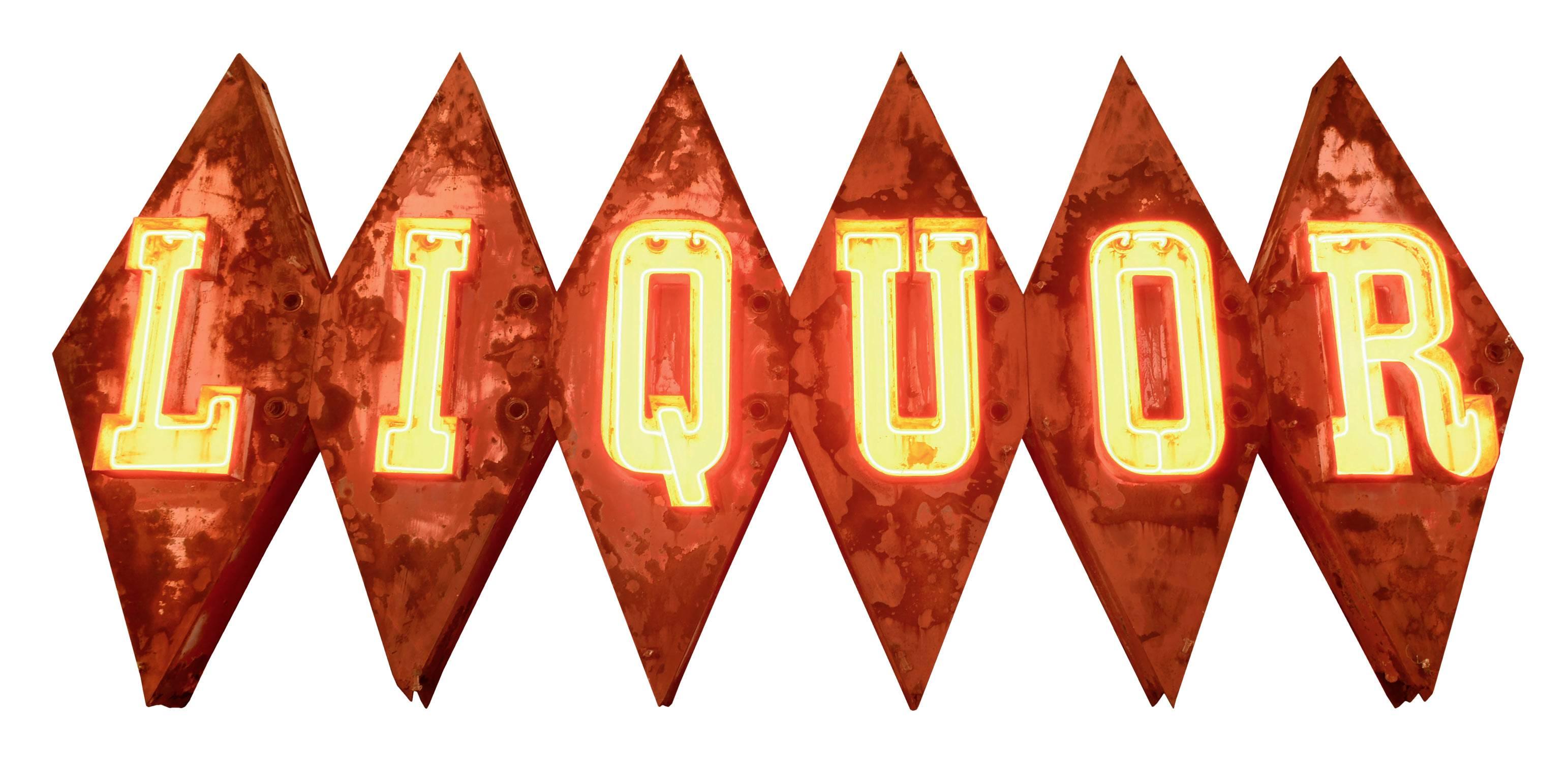 Rustic Large Scale 1960s Steel and Neon 'Liquor' Sign, circa 1960