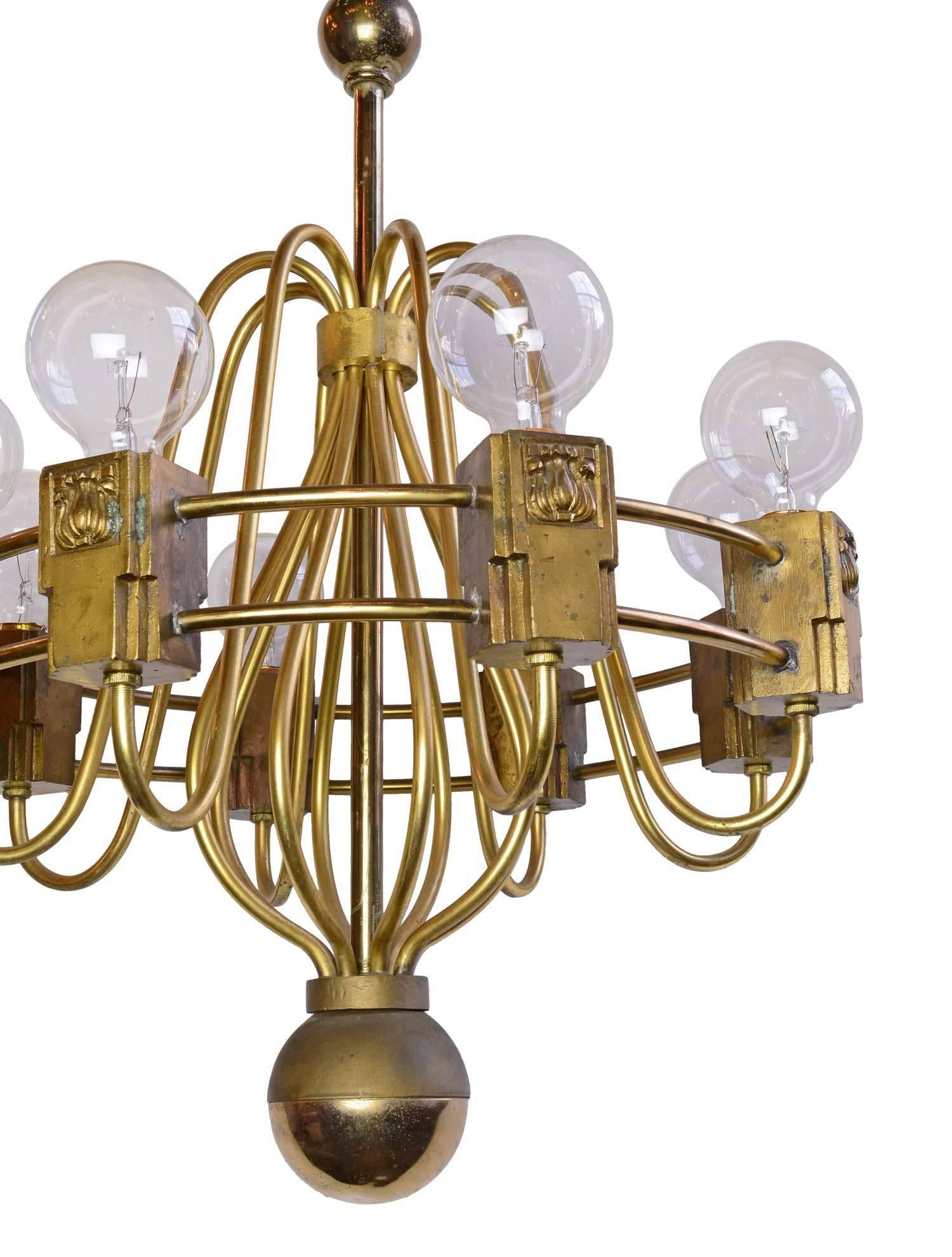 Mid-Century Modern Midcentury Cast Brass Ring Chandelier