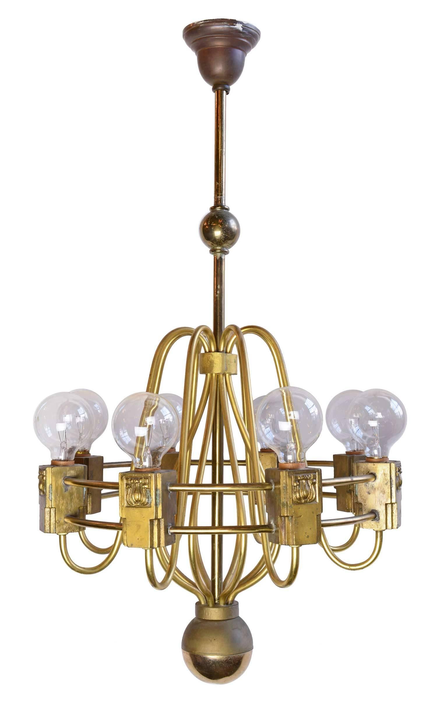 American Midcentury Cast Brass Ring Chandelier