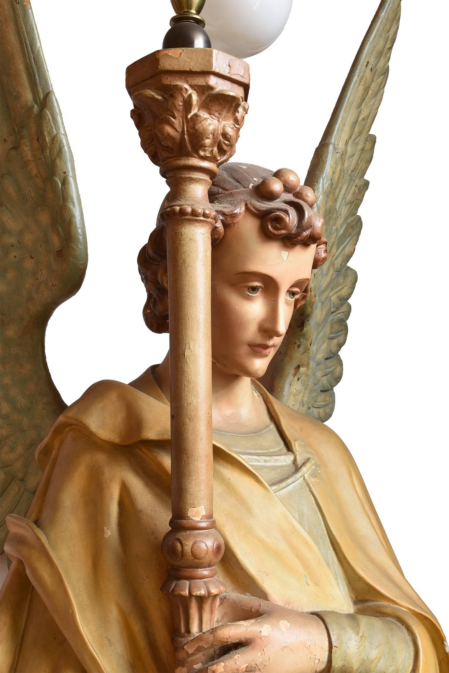 Renaissance Revival Daprato Statuary Company Full-Size Winged Angel with Four-Light Torchiere  