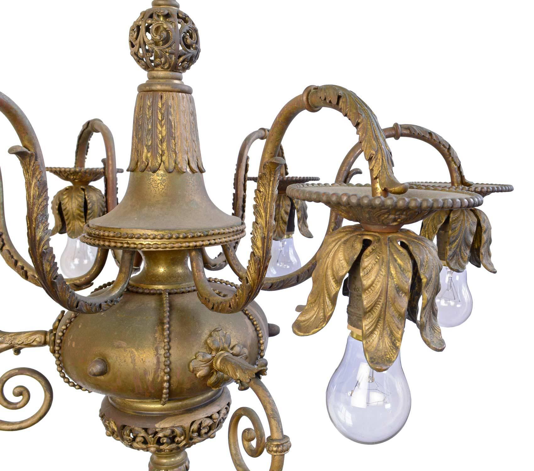 Cast Early 1890s American Silver Plated Six-Candle Chandelier with Filigree