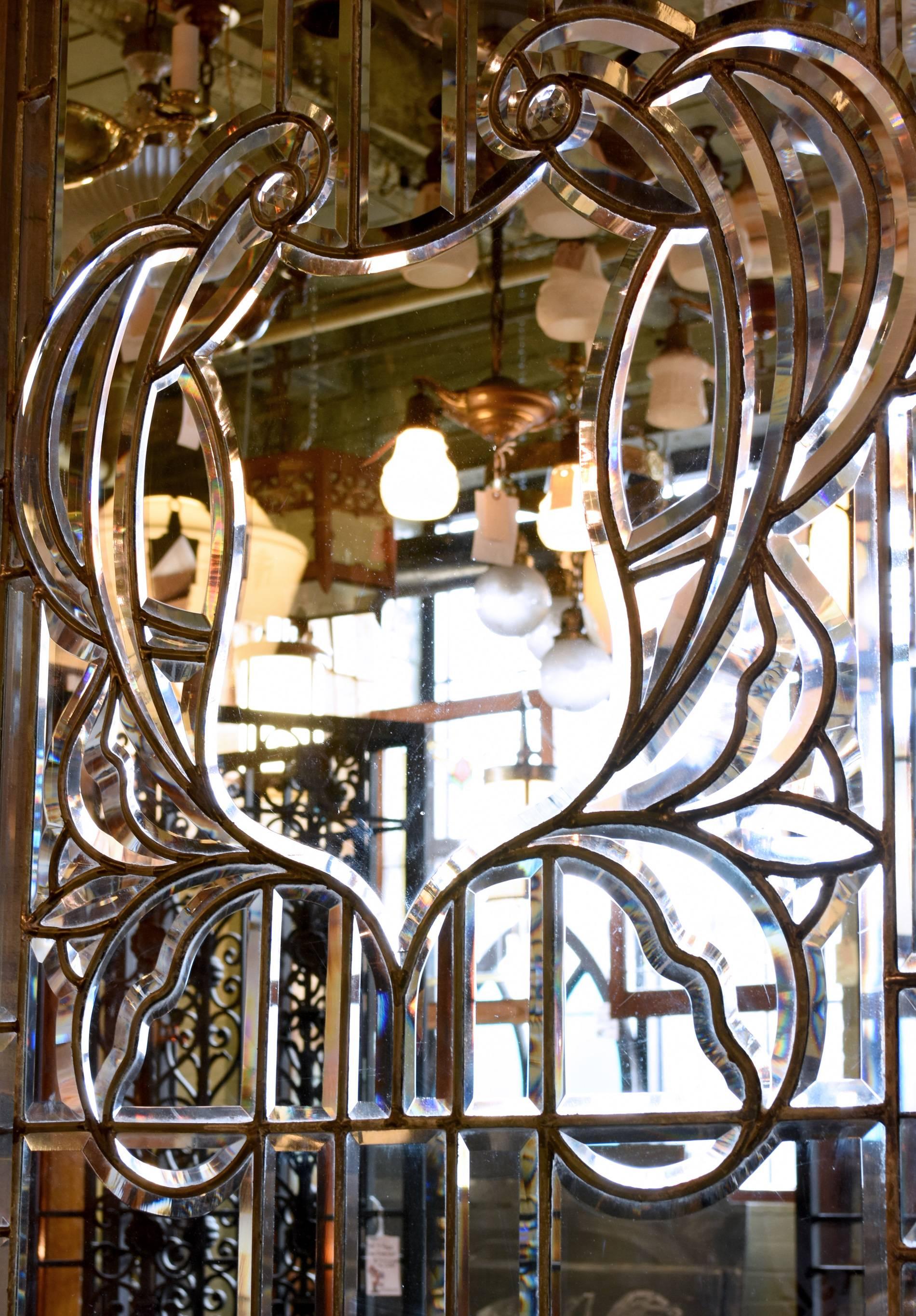 Early 20th Century Colossal Handcut Beveled Glass Window, circa 1920, Two Matching Available For Sale