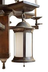 Lustre Mission à gaz et électrique avec verre d'origine, vers 1910