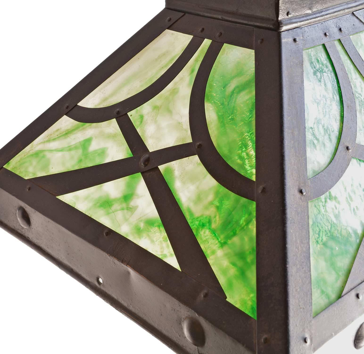 Craftsman Iron Gas Fixture with Green Slag Glass In Good Condition For Sale In Minneapolis, MN