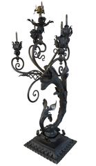 1880's Iron Gas Newel Post Dragon Light