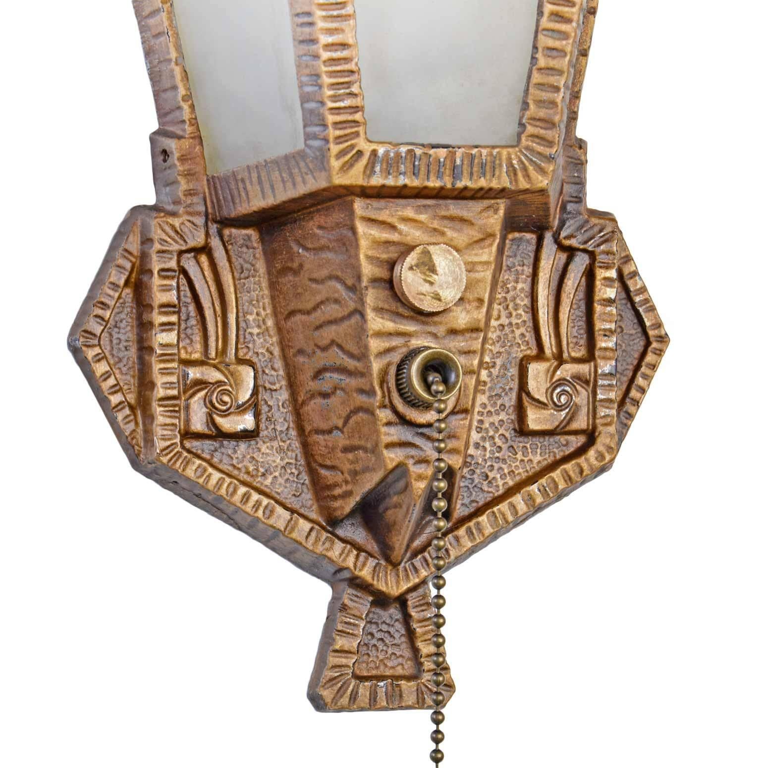 Art Deco Sconce with Etched Glass Panels In Excellent Condition In Minneapolis, MN