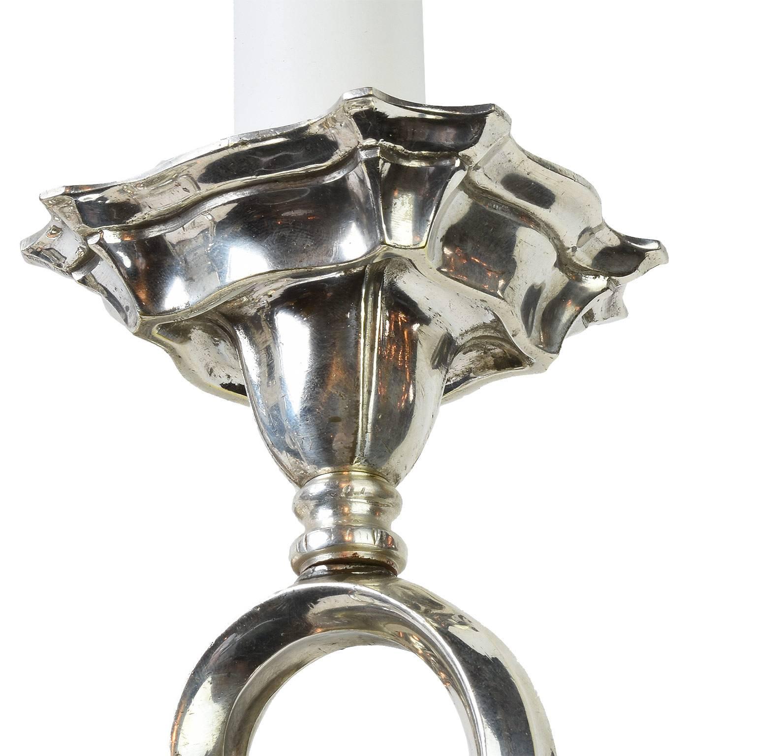 Beaux Arts Magnificent EF Caldwell Silver over Bronze Two-Arm Sconce Pair