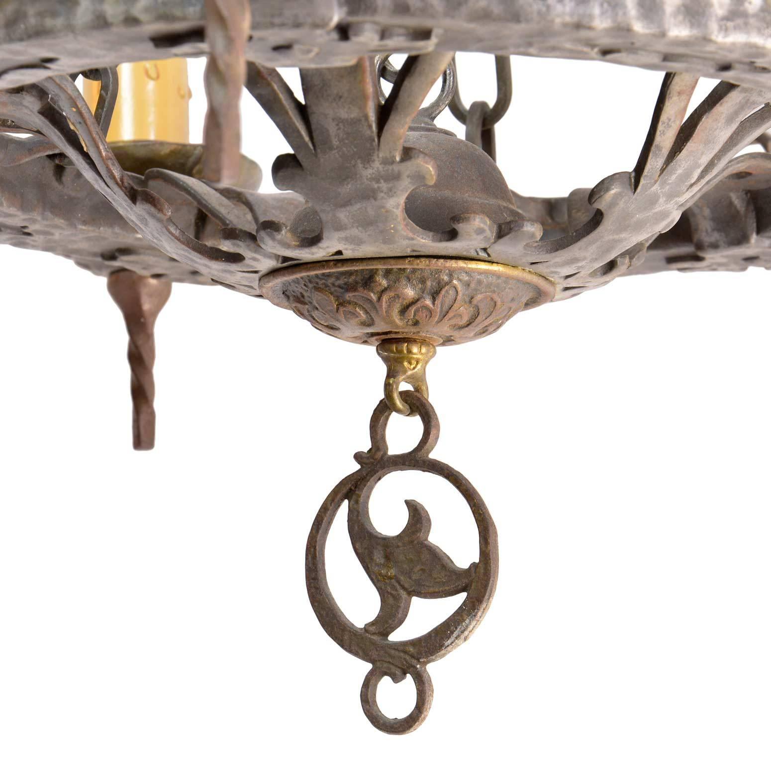 American Hammered 1930s Tudor Revival Chandelier