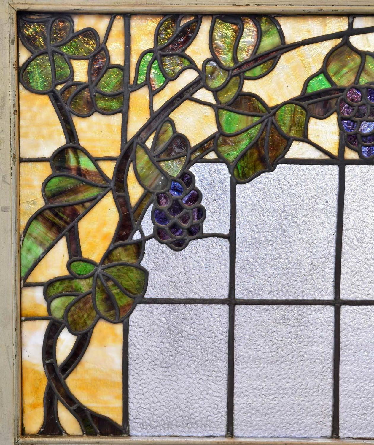 American Art Nouveau Stained Glass Window with Grape Leaf ...
