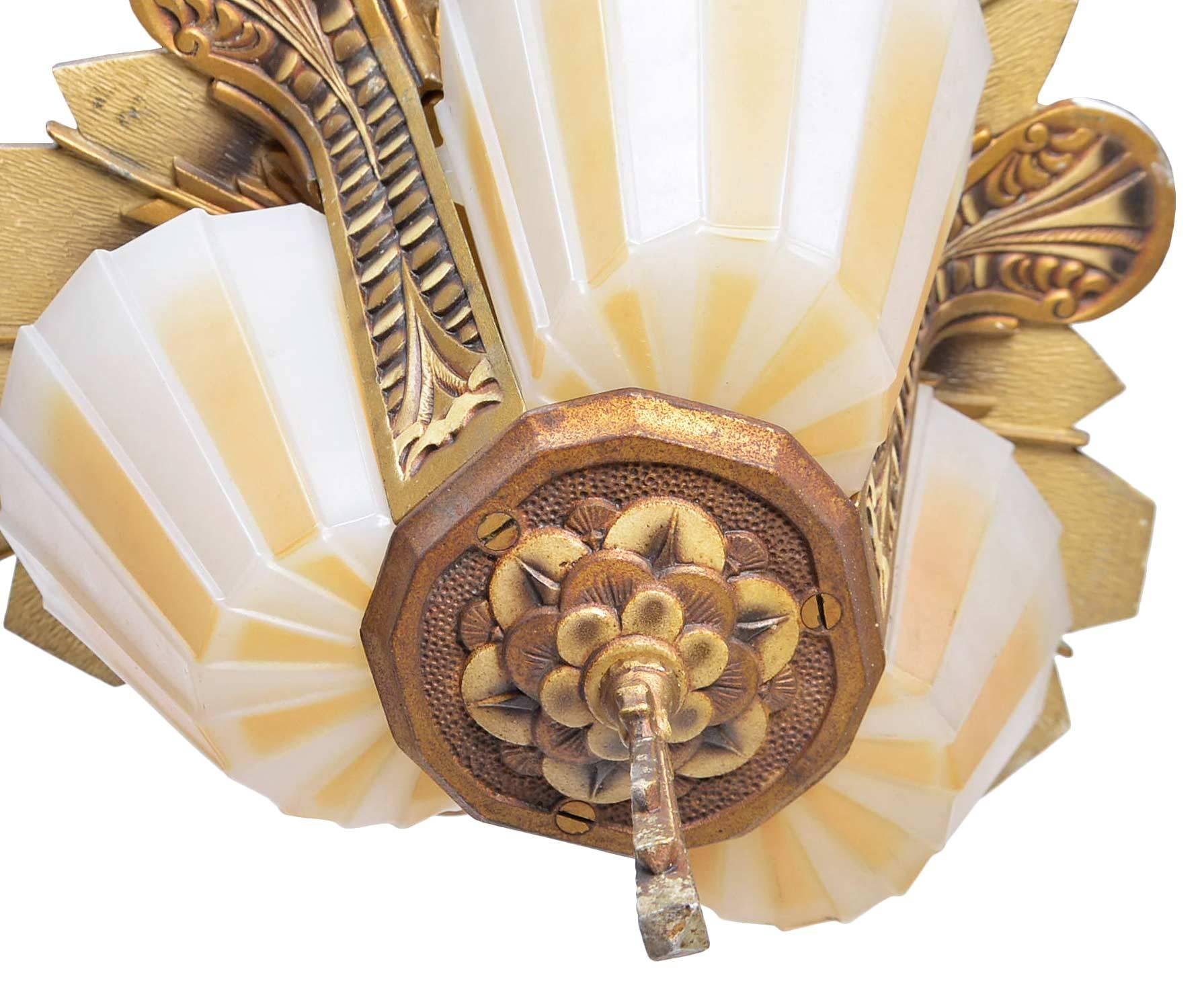 American Beardslee Art Deco Three Shade Flush Mount Fixture