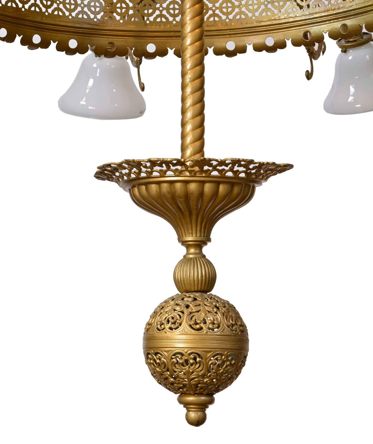 Brass Extravagant Multi-Tiered Gothic Chandelier with Original Glass For Sale