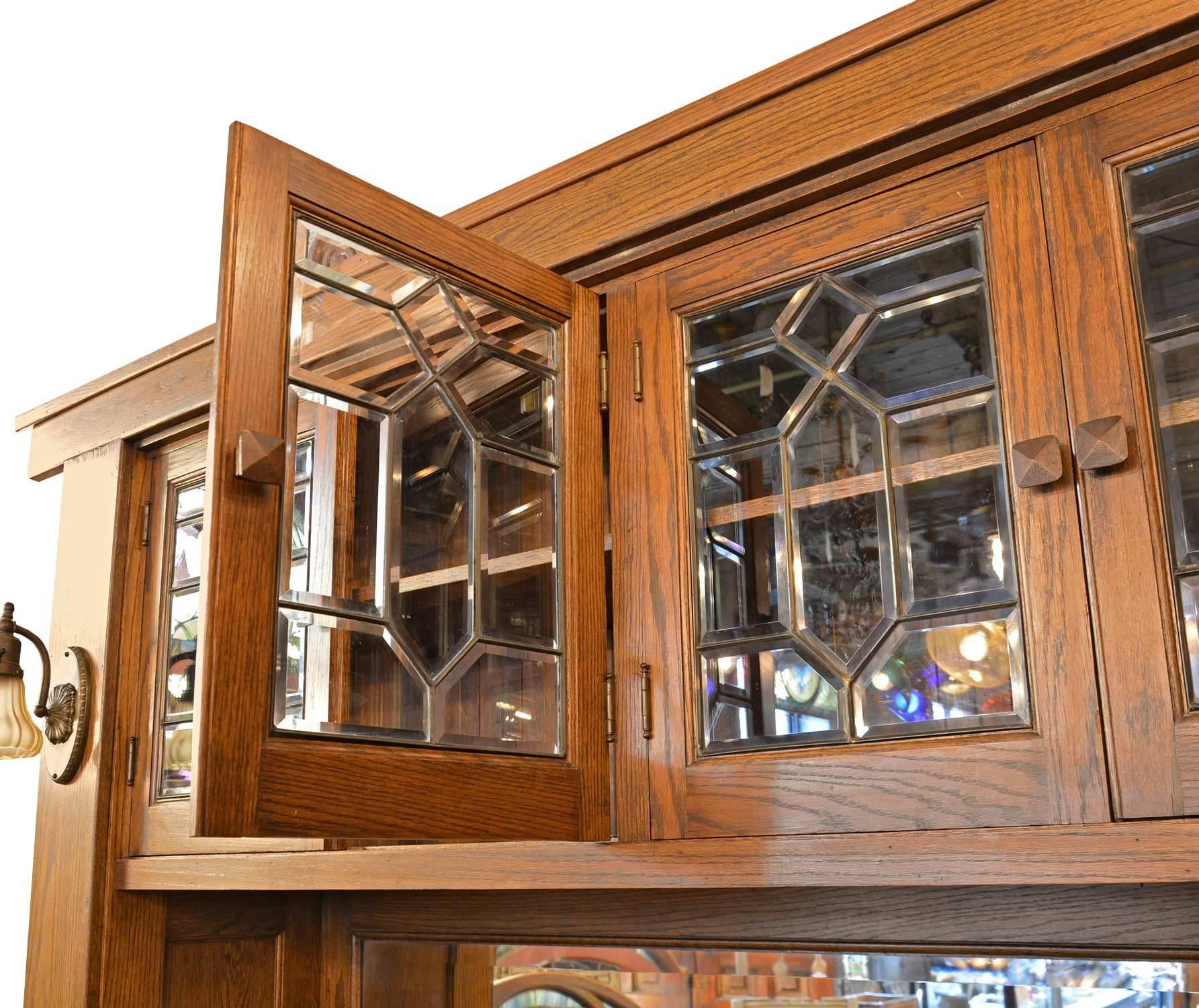Arts and Crafts American Arts & Crafts Oak Buffet with Beveled Glass and Sheffield Sconces