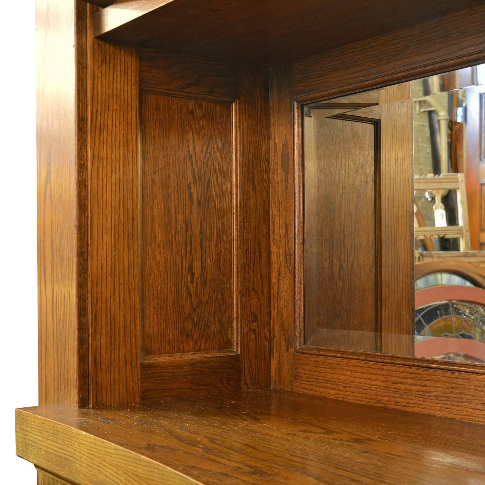 American Arts & Crafts Oak Buffet with Beveled Glass and Sheffield Sconces In Excellent Condition In Minneapolis, MN