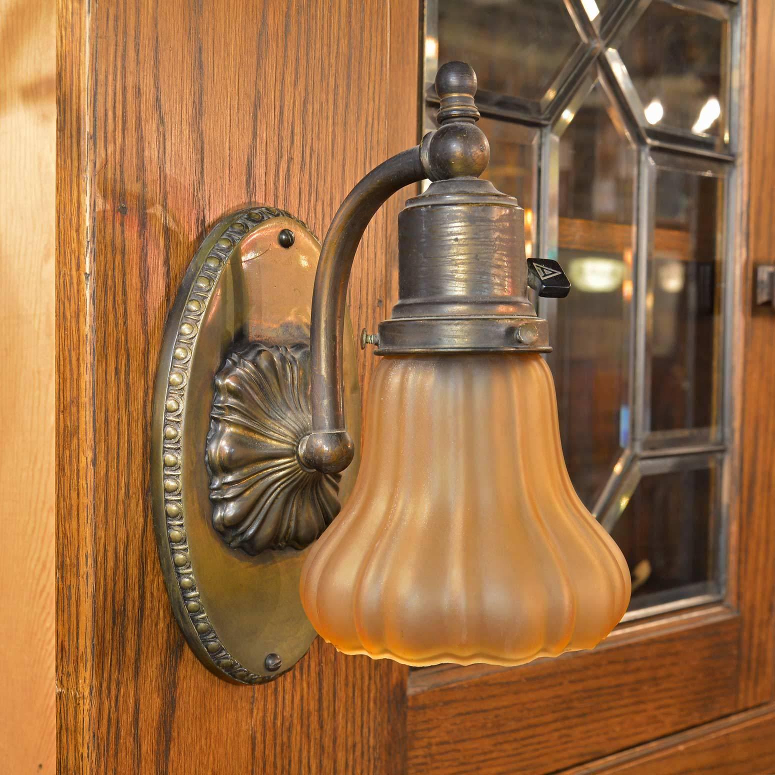 20th Century American Arts & Crafts Oak Buffet with Beveled Glass and Sheffield Sconces