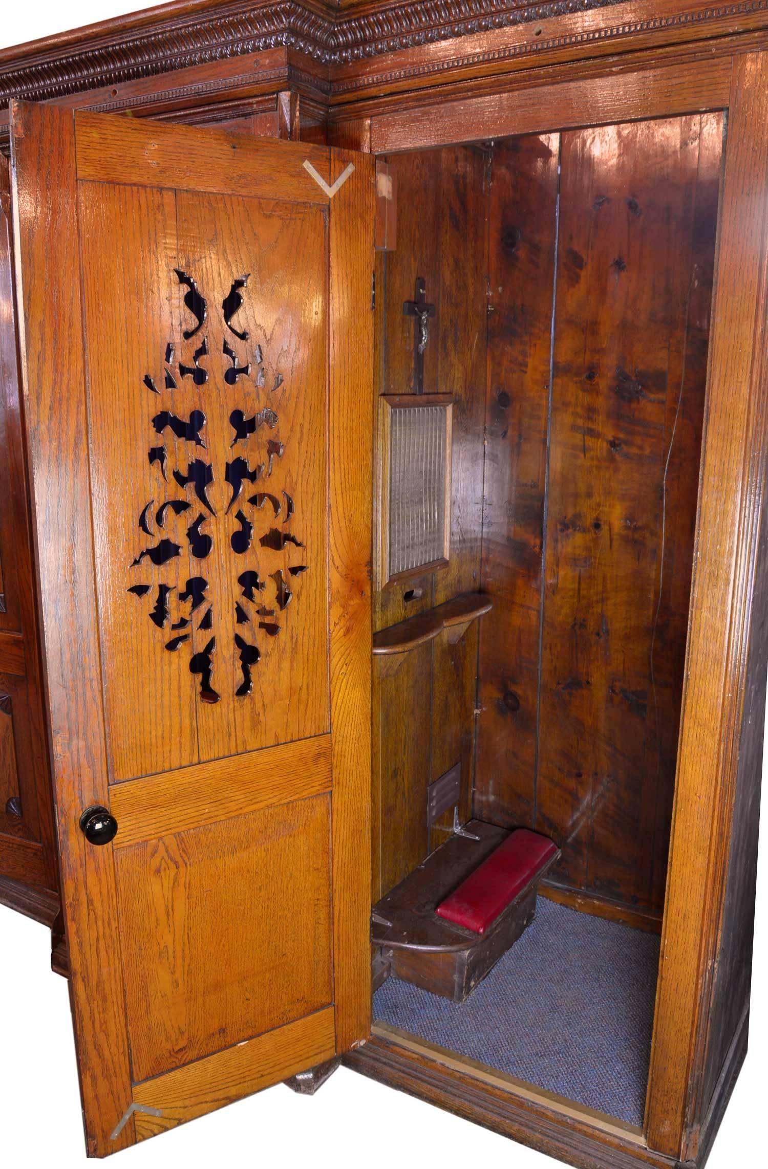 American Early 20th Century Hand-Carved Oak Confessional