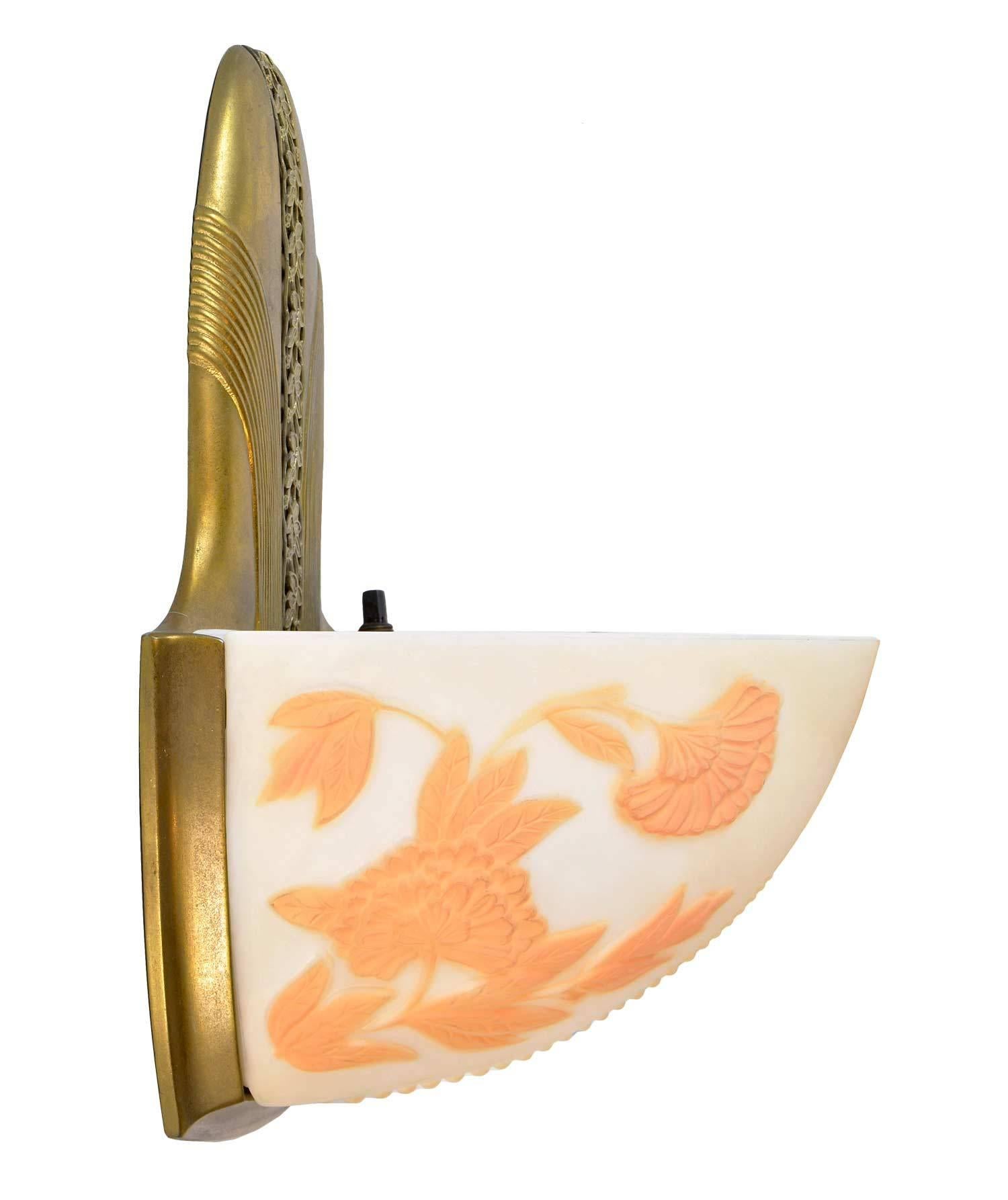 American Rare 1930s Moe Bridges-Consolidated Cameo Sconce, Set of Four