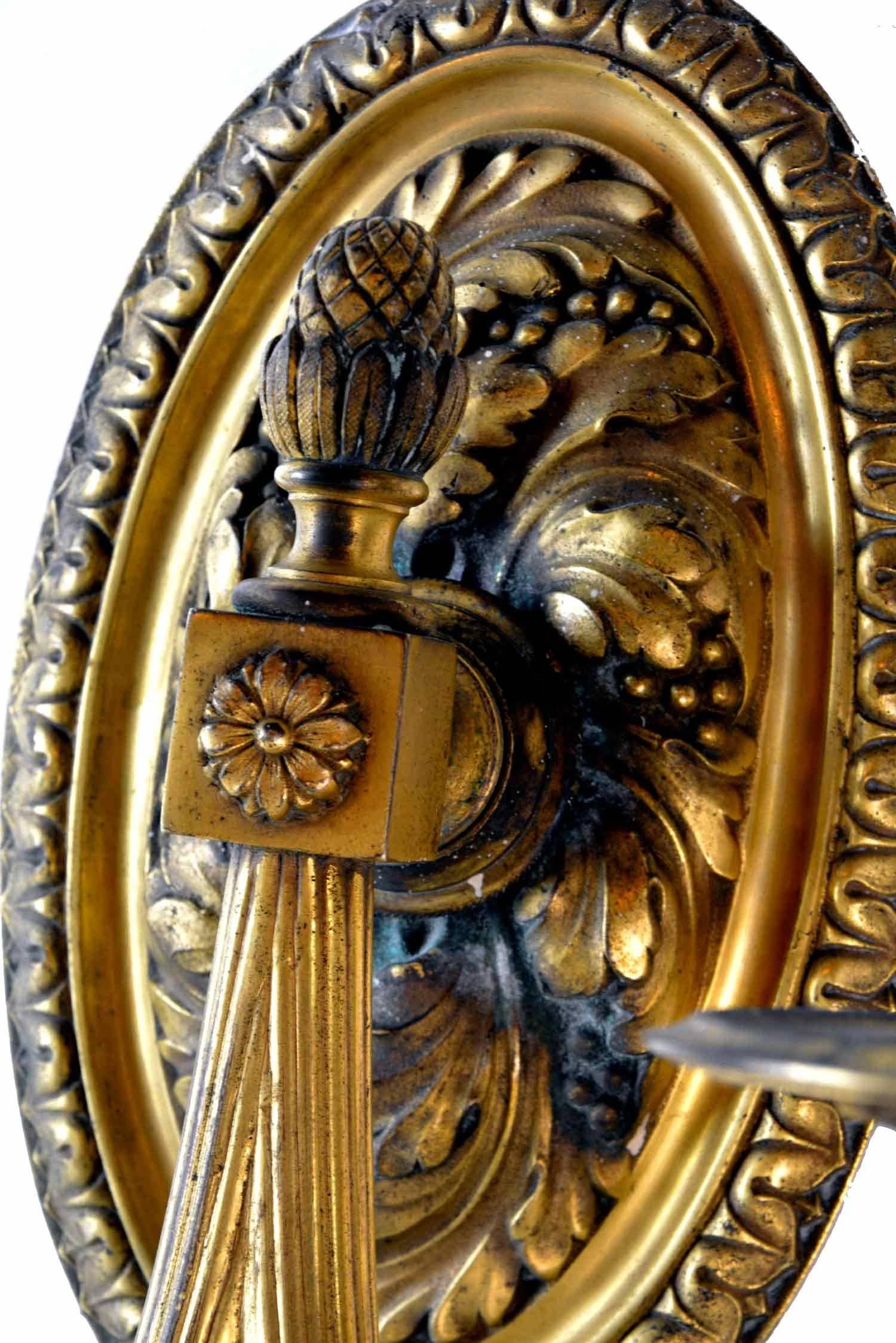 American Classical Ornate Cast Brass Two Arm Sconce Attributed to EF Caldwell