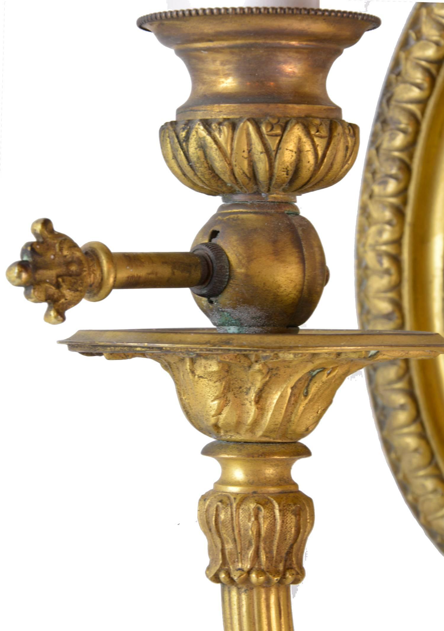 American Ornate Cast Brass Two Arm Sconce Attributed to EF Caldwell