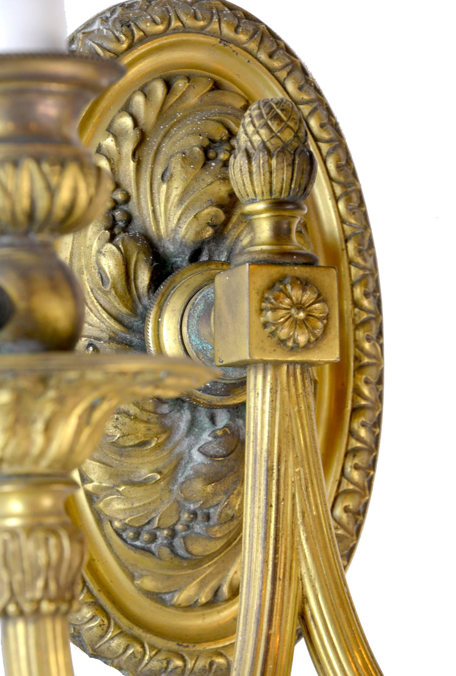 Ornate Cast Brass Two Arm Sconce Attributed to EF Caldwell In Excellent Condition In Minneapolis, MN