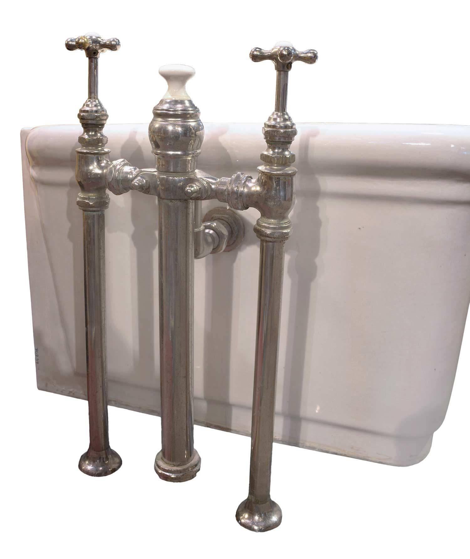 Industrial Pristine Porcelain Bathtub with Original Nickel-Plated Hardware