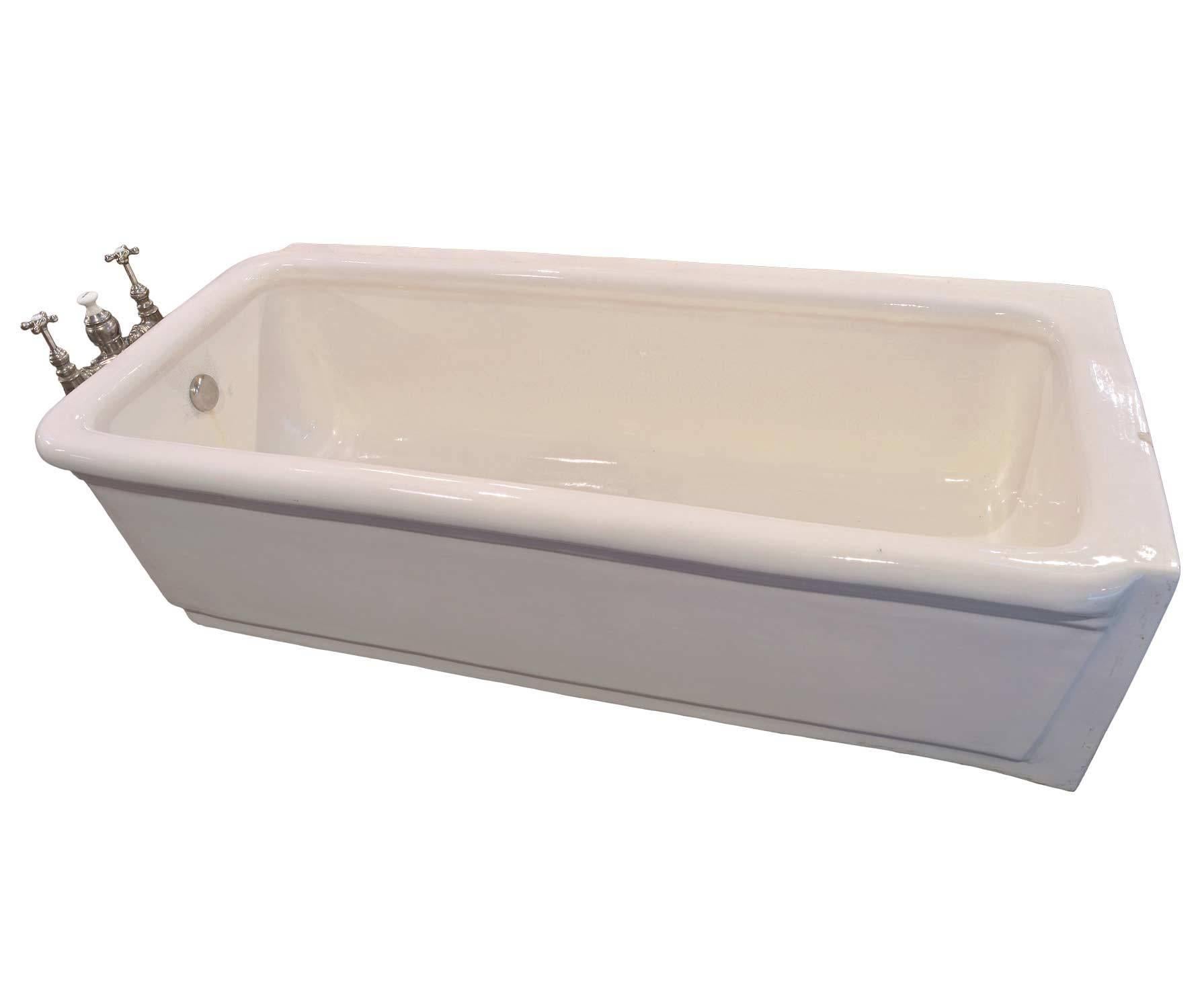 Cast Pristine Porcelain Bathtub with Original Nickel-Plated Hardware