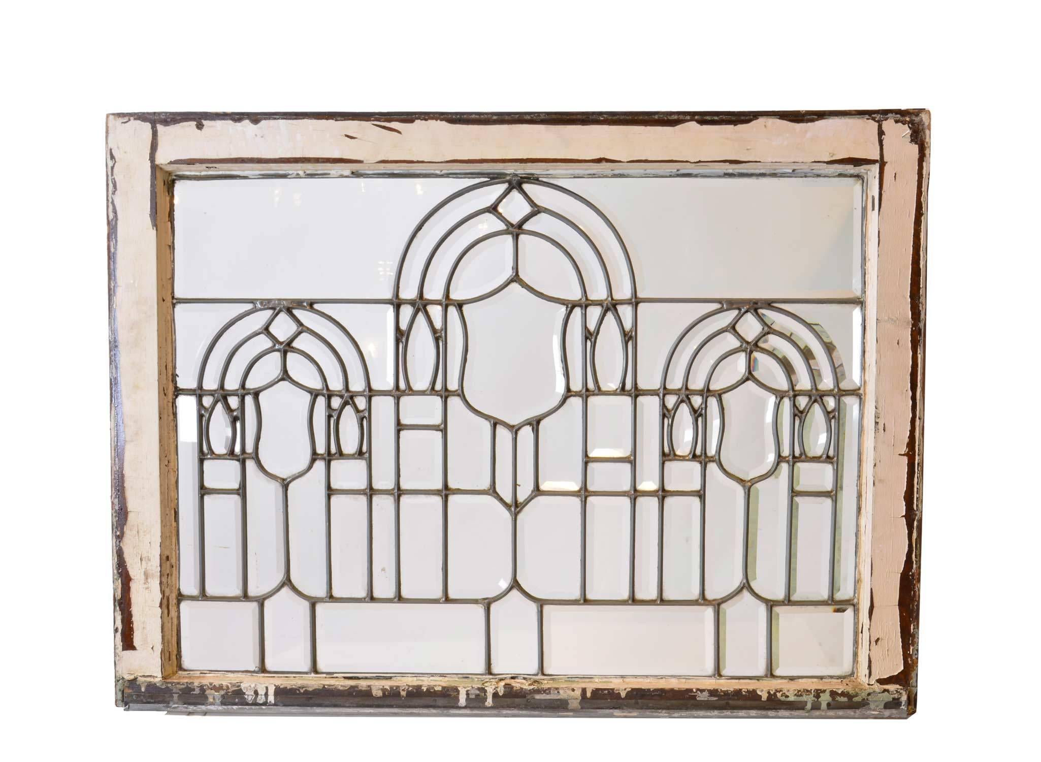 American Turn-of-the-Century Beveled Glass Window with Arches For Sale