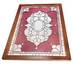 Large Victorian Landing Window with Cranberry Rippled Glass and Zippercut Center