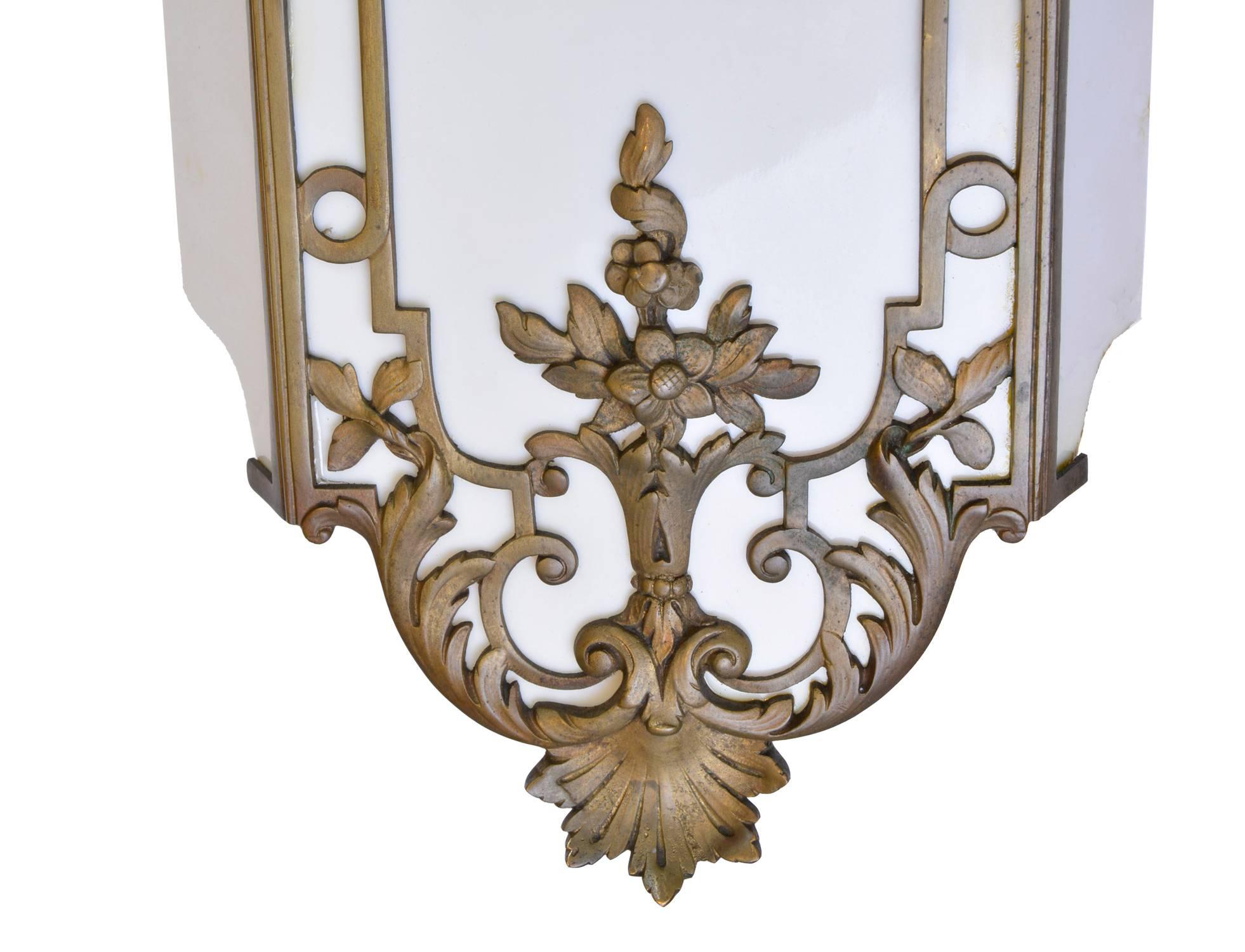 Beaux Arts Pair of Fabulous Sterling Bronze and Company Milk Glass Sconce