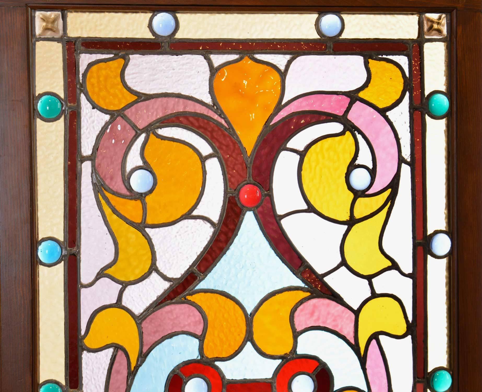 American Late Victorian Jeweled Stained Glass Window