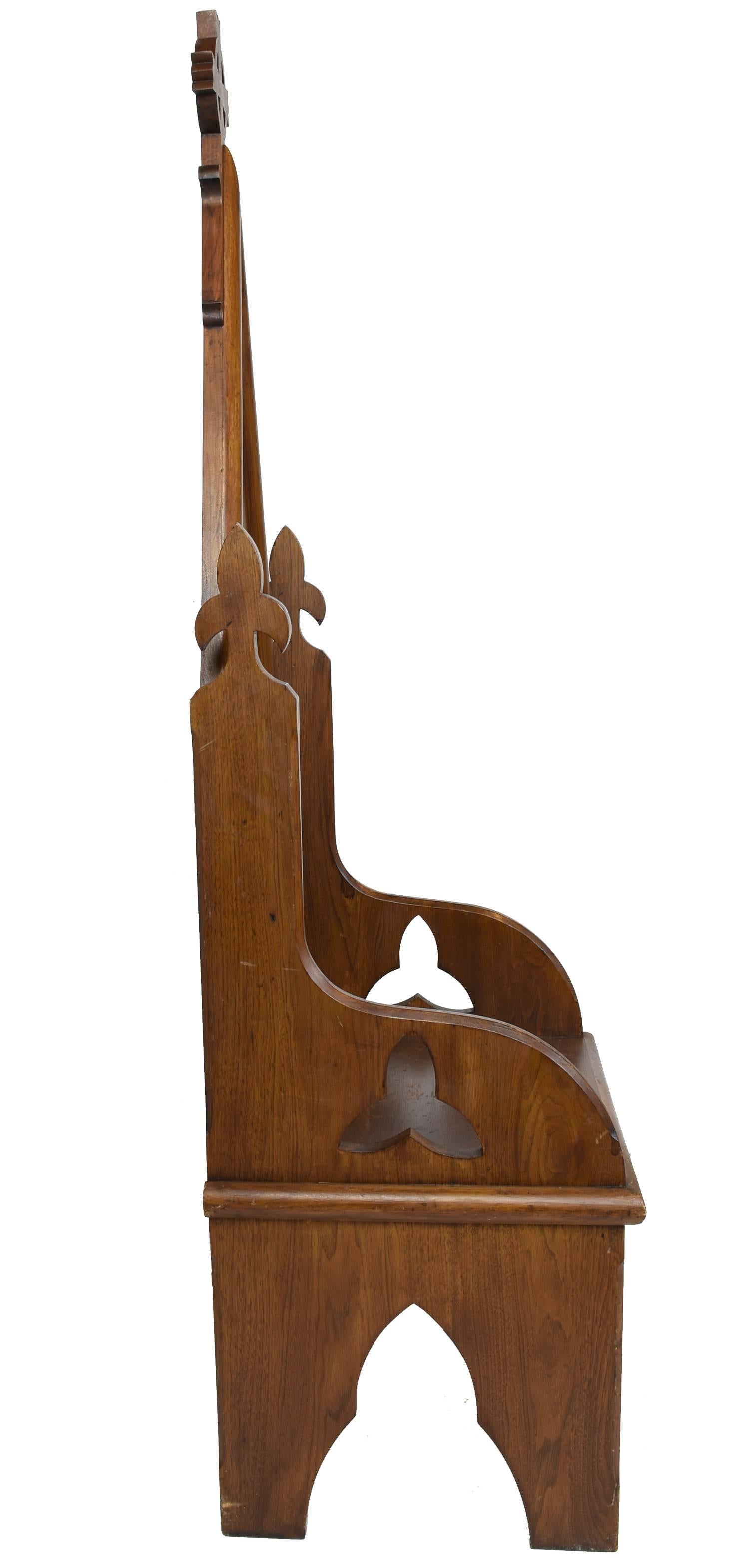 Gothic Revival Early 20th Century Oak Bishop's Chair with Vaulted Back and Trefoil Designs