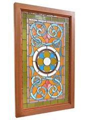 Victorian Teal and Amber Stained Glass Window with Rondelles
