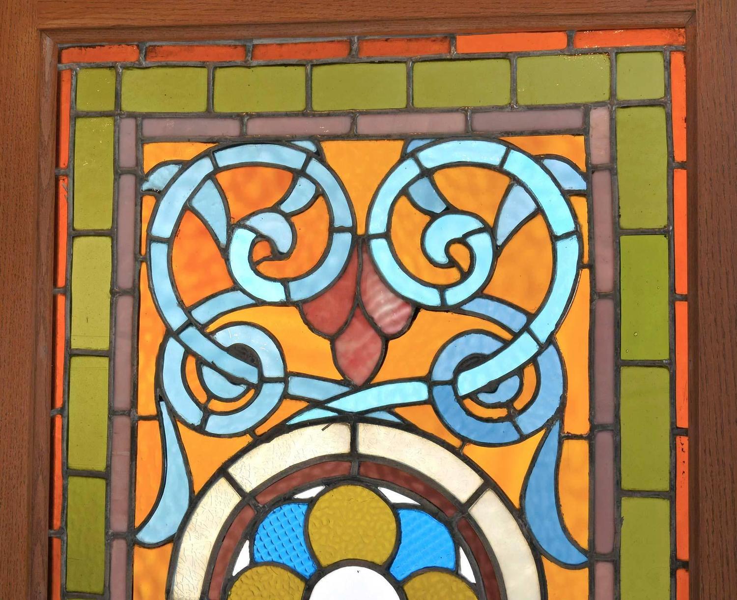 Victorian Teal and Amber Stained Glass Window with Rondelles For Sale ...