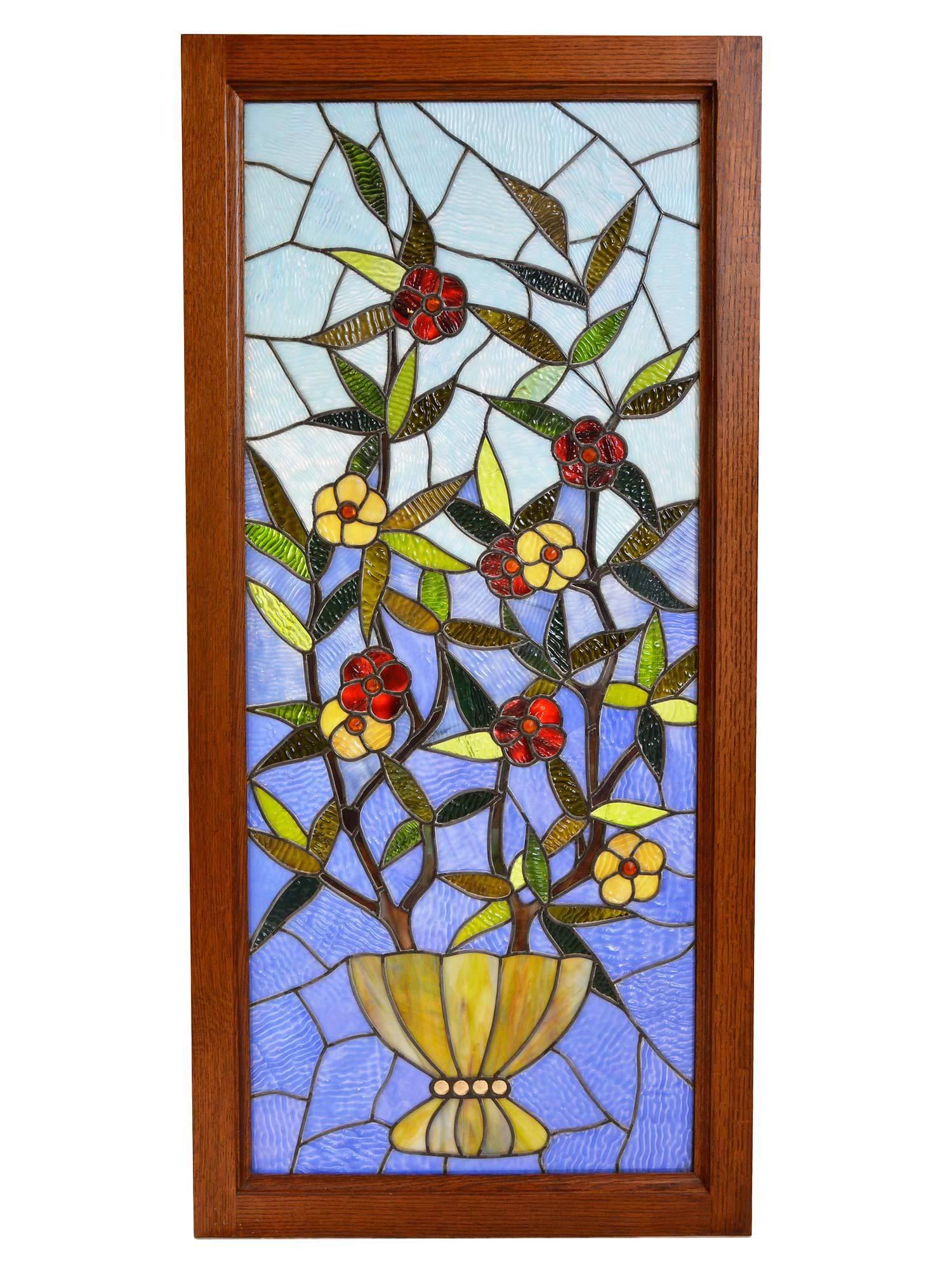 Aesthetic Movement Late 19th Century Stained Glass Floral Bouquet Window