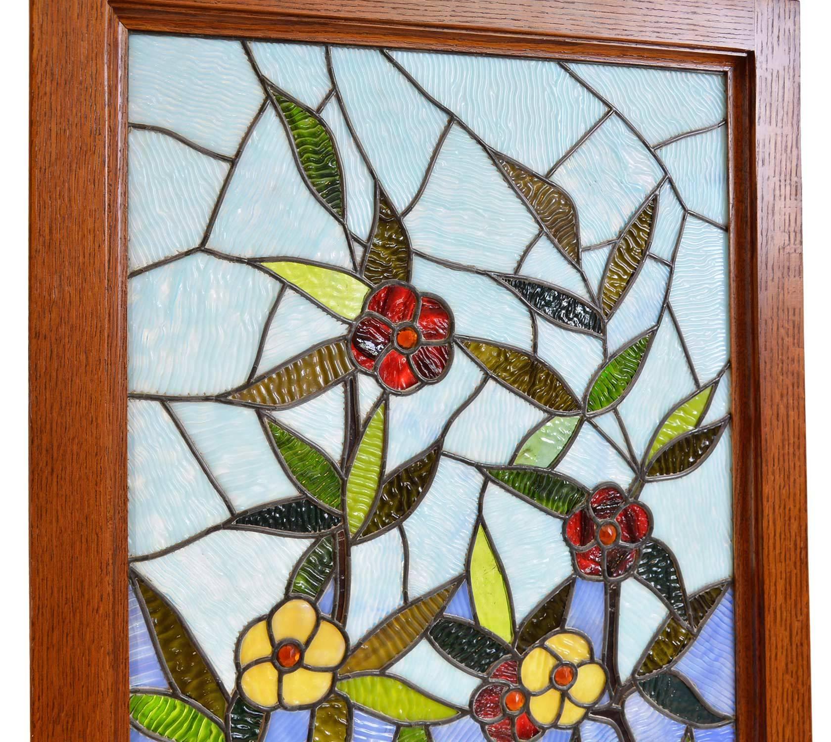 American Late 19th Century Stained Glass Floral Bouquet Window