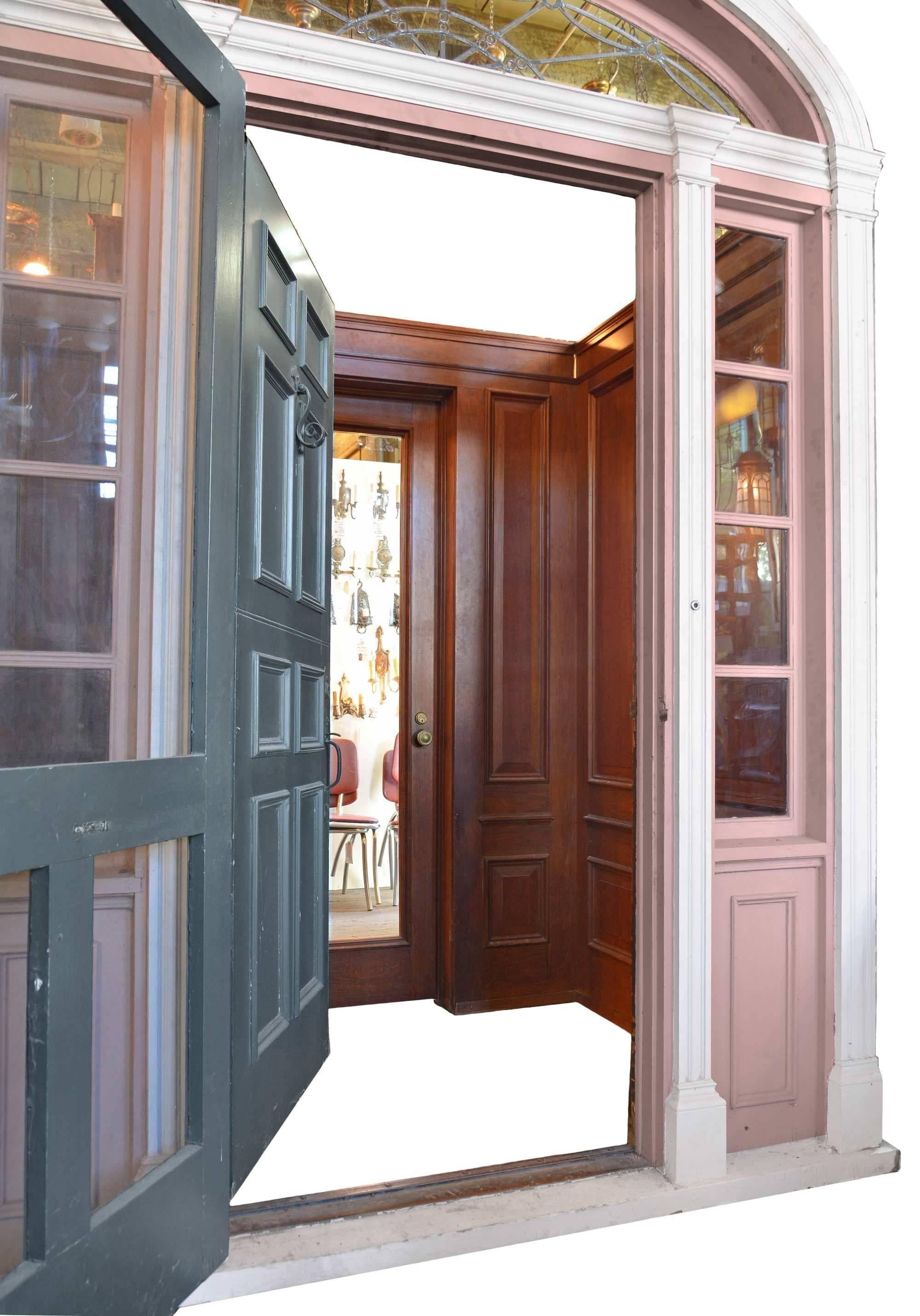 Victorian Complete Walnut Entry Door and Paneled Vestibule, circa 1915