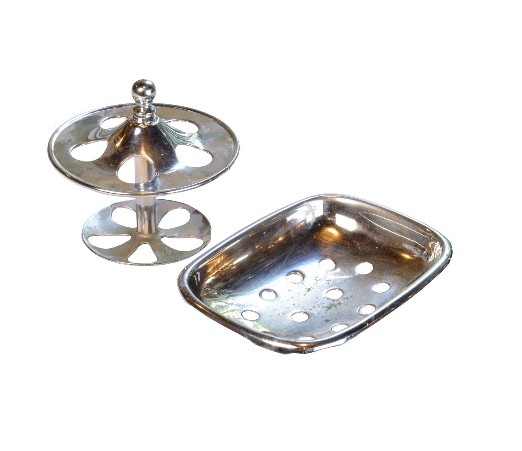 American Classical Early 20th Century Nickel-Plated Soap Dish and Cup Holder