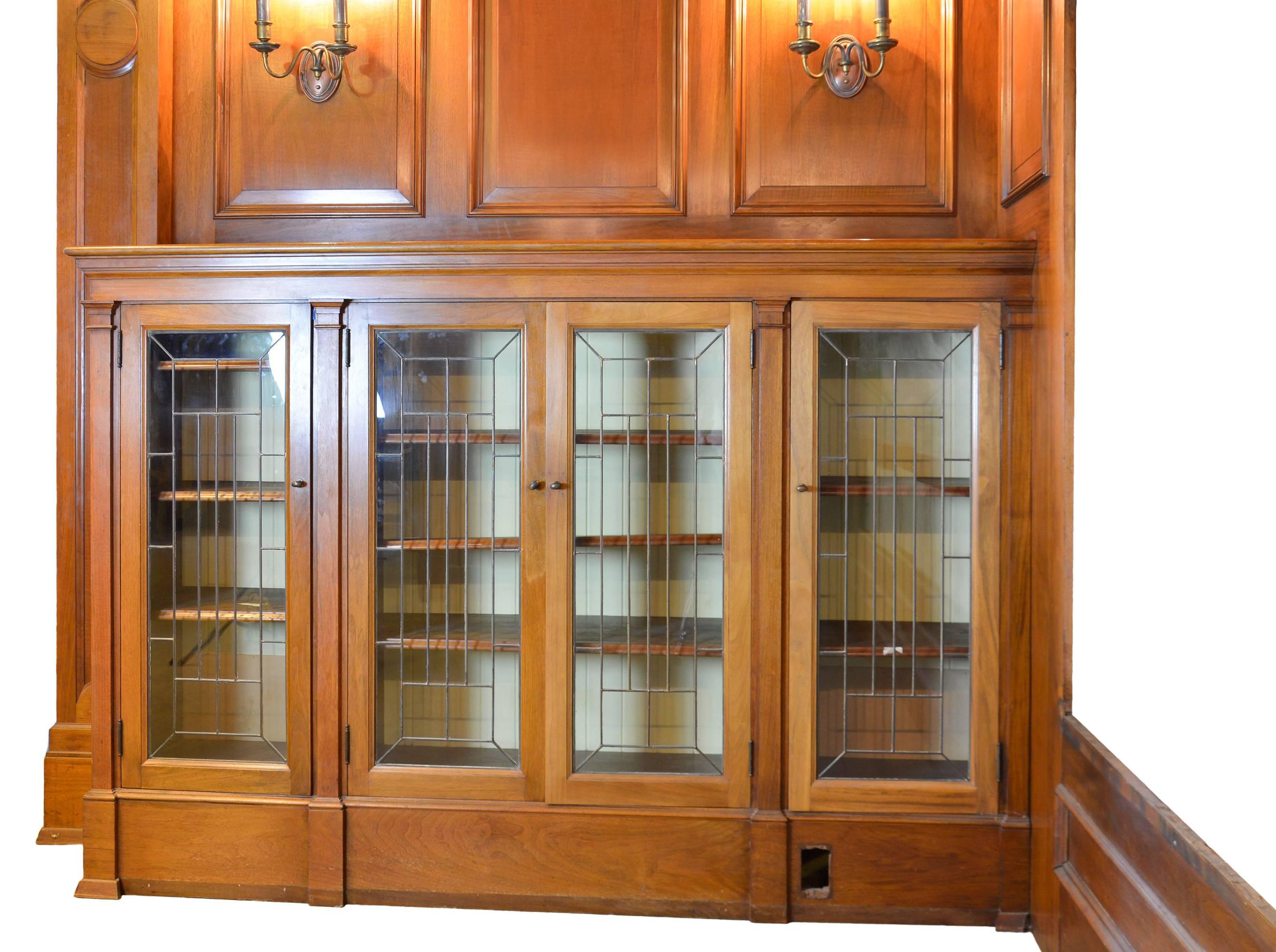 Walnut Study with Built-In Bookcase, Desk and Four Signed Caldwell Sconces In Excellent Condition In Minneapolis, MN