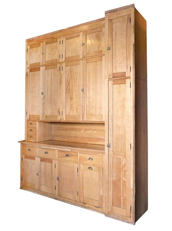 Pristine 1920s Maple Kitchen Cabinet With Original Brass Hardware