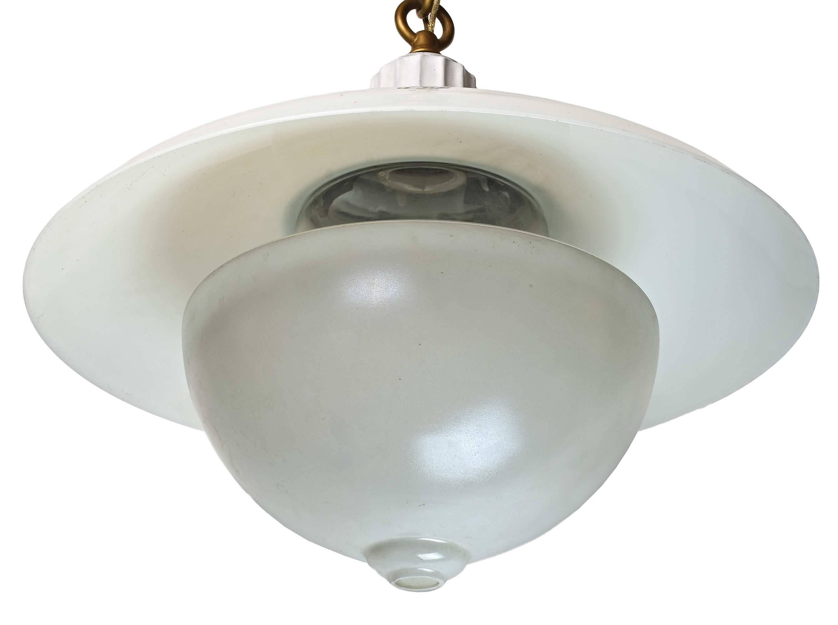 Industrial Early American 'Denzar' Two- Piece Shade and Enameled Fixture by Beardslee