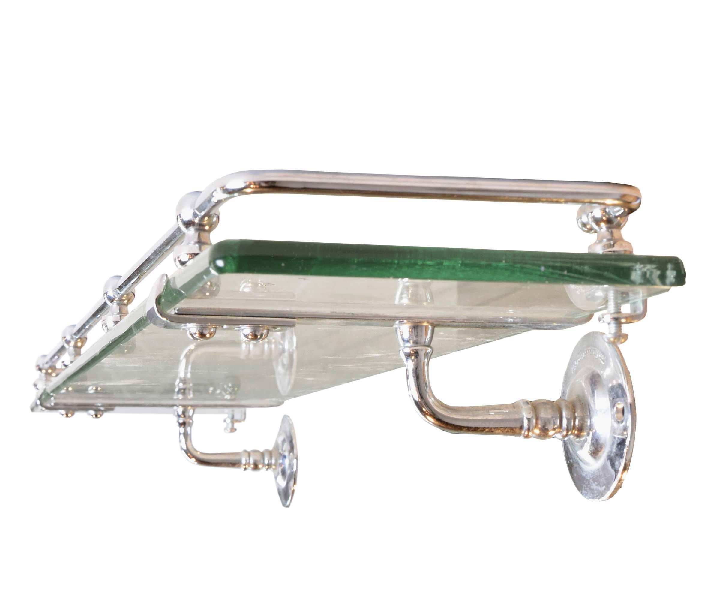 Victorian Nickel-Plated Glass Bath Shelf with Rail by Brasscrafters, circa 1905