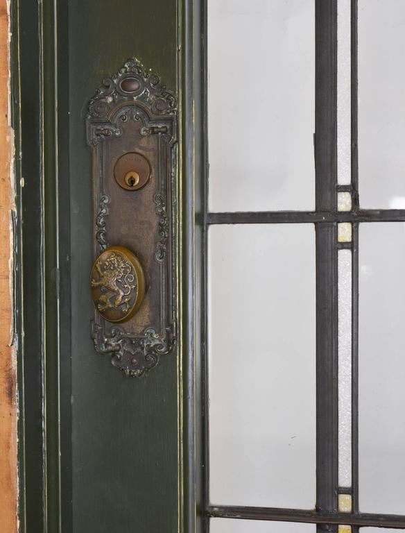 Tudor Leaded Glass Entry Door with Original Antwerp Lion Knob Set, circa 1915 at 1stDibs