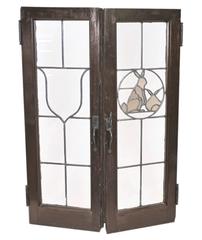 Set of Eight Tudor French Windows with Leaded Glass Emblems, circa 1915