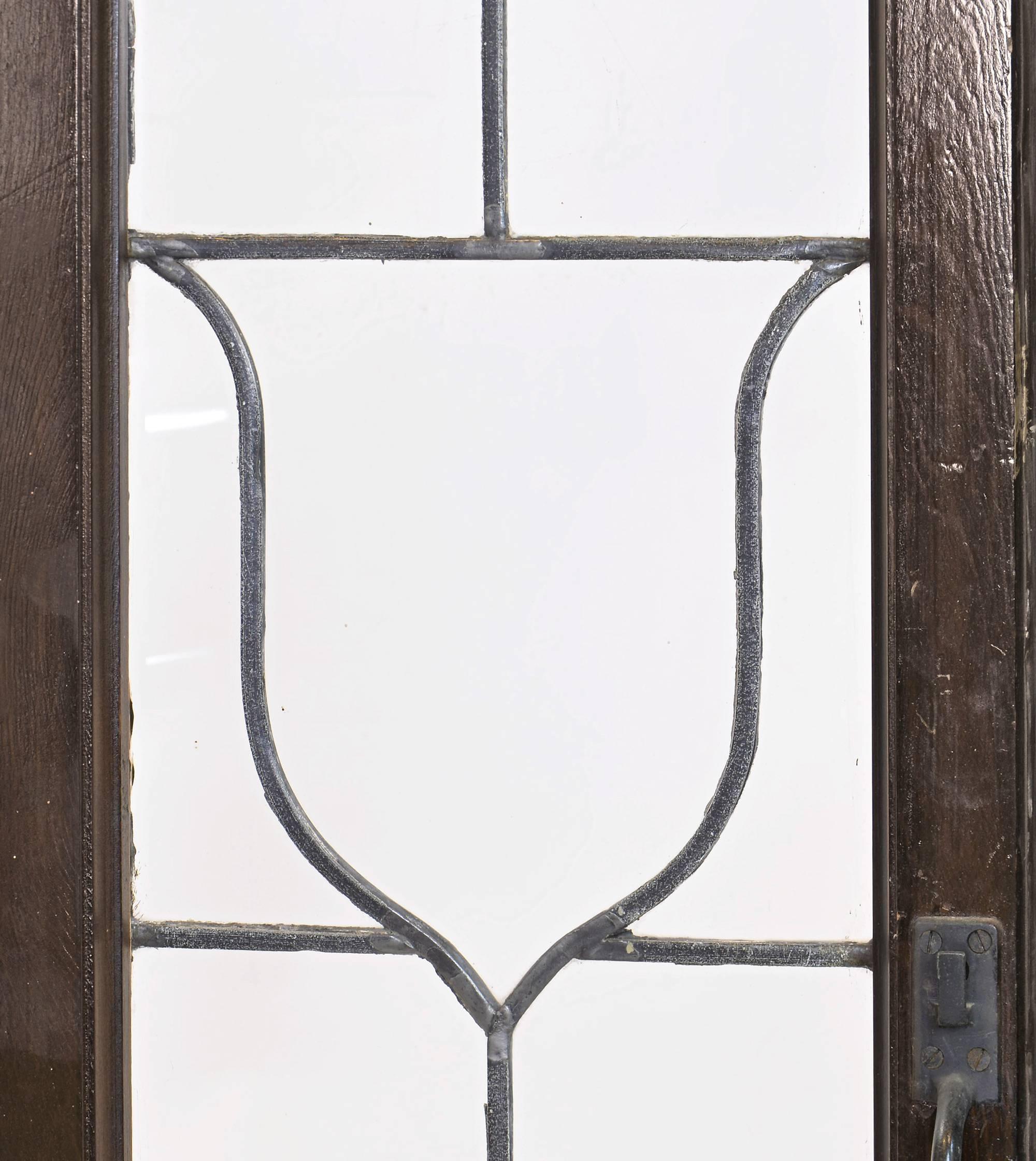 American Set of Eight Tudor French Windows with Leaded Glass Emblems, circa 1915