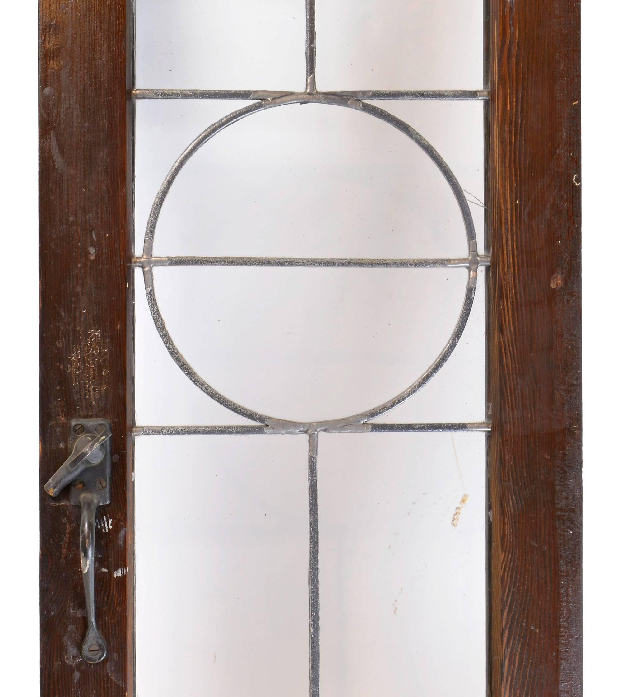 American Set of Three Tudor French Windows with Leaded Glass Emblems, circa 1915
