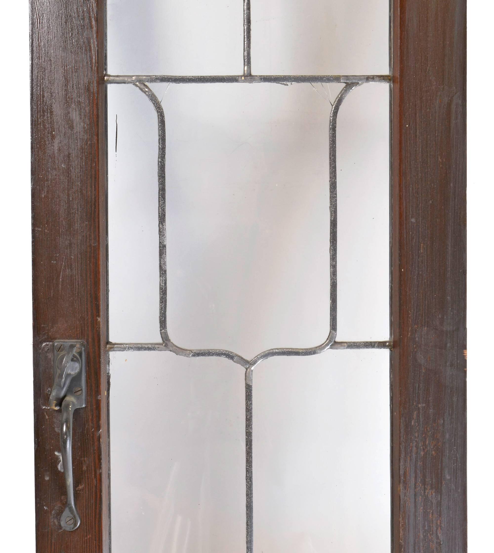 Set of Three Tudor French Windows with Leaded Glass Emblems, circa 1915 In Good Condition In Minneapolis, MN