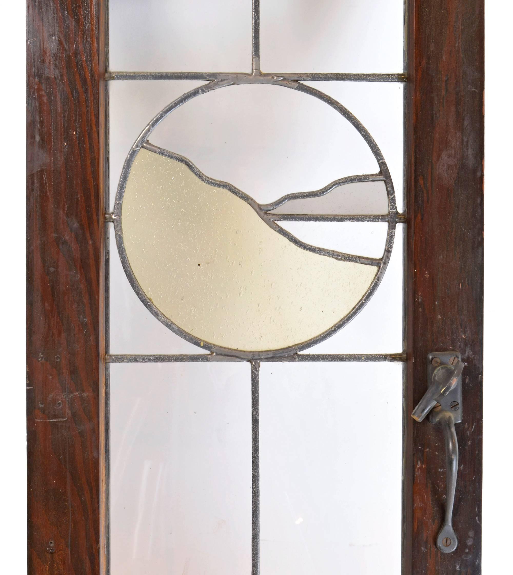 Early 20th Century Set of Three Tudor French Windows with Leaded Glass Emblems, circa 1915