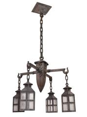 Oversized Wrought Iron Arts & Crafts Chandelier, circa 1910