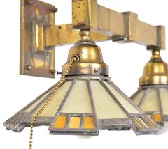 Cast Brass Mission Two-Arm Sconce with Art Glass Shades, circa 1908