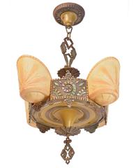 Beardslee Williamson Polychrome Art Deco Slip Shade Chandelier