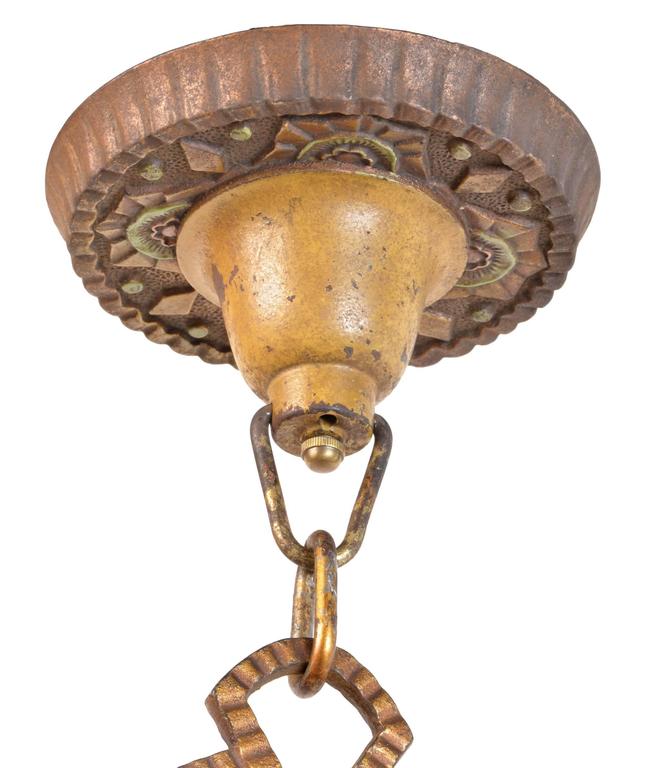 Beardslee Williamson Polychrome Art Deco Slip Shade Chandelier For American Beardslee Williamson Polychrome Art Deco Slip Shade Chandelier For